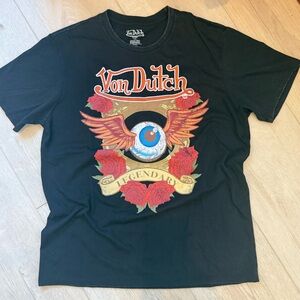 Von Dutch embroidered tee flying eyeball wings tee gray large